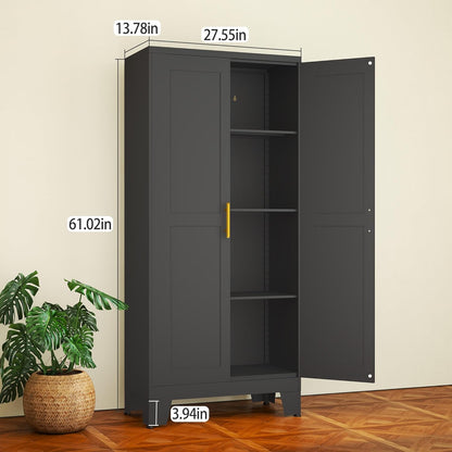 Black Metal Storage Cabinet, 61" Steel Cabinets for Home Office, Kitchen Pantry Storage Cabinet