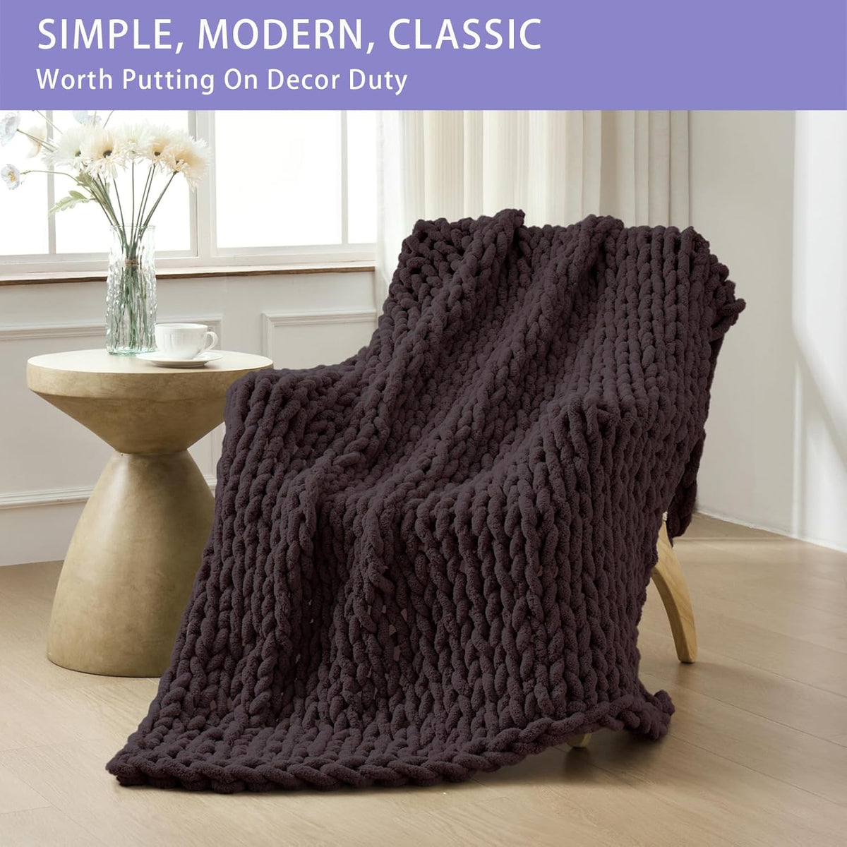 Bigacogo Chunky Knit Throw Blanket for Couch, 51x63 inches, 100% Hand Knitted with Thick Jumbo