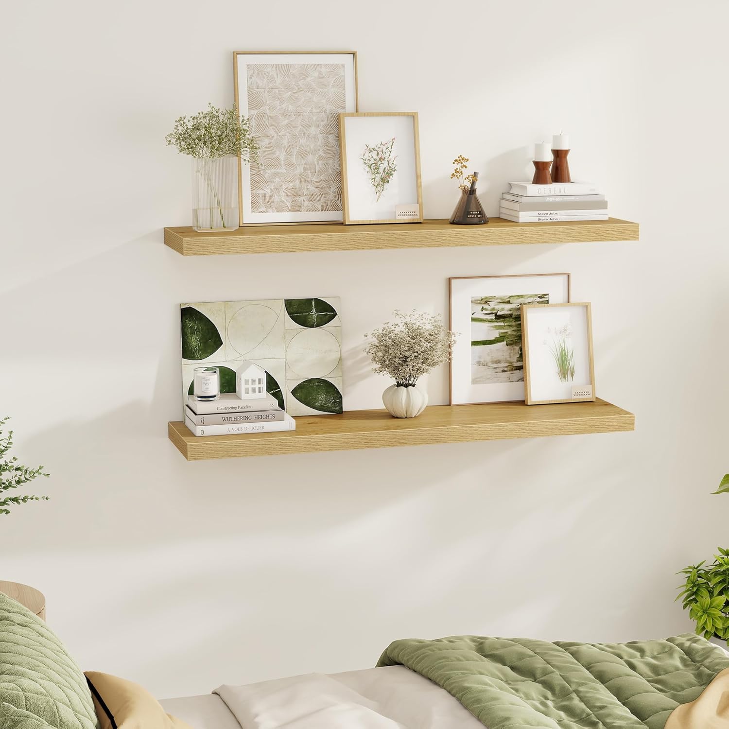 Floating Shelves Wall Shelf 48 Inch, 9.3 Inch Deep Floating Shelf for Wall, Farmhouse Black Wood