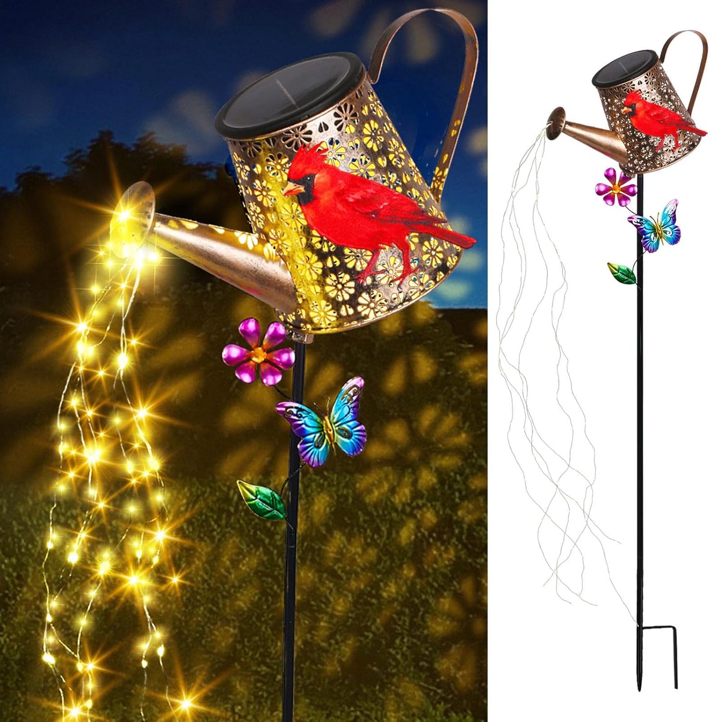Solar Lights Outdoor Decorative, 39.4'' Metal Solar Watering Can Lights with Red Cardinal