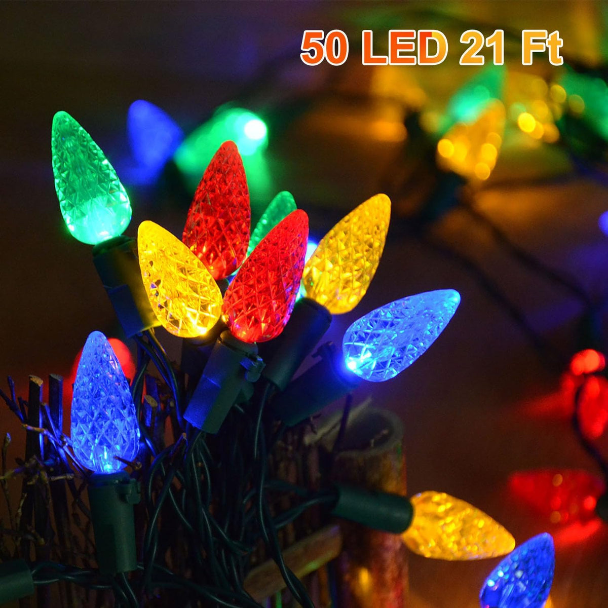 HUGSVIK C6 Solar Christmas Lights Outdoor Waterproof, 21Ft 50LED Strawberry Colored, 8 Modes Solar