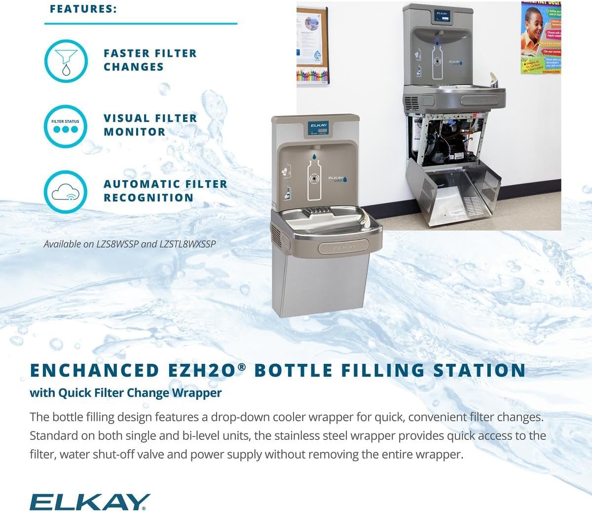 Elkay LZSTL8WSSP Enhanced Bottle Filler & Bi-Level ADA Cooler Refrigerated Stainless High Capacity
