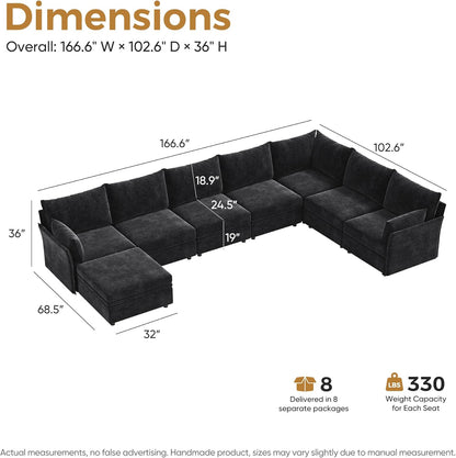 166.6" Oversized Modular Sectional Sofa, U Shaped Convertible Couch with Movable Ottoman, Large 8