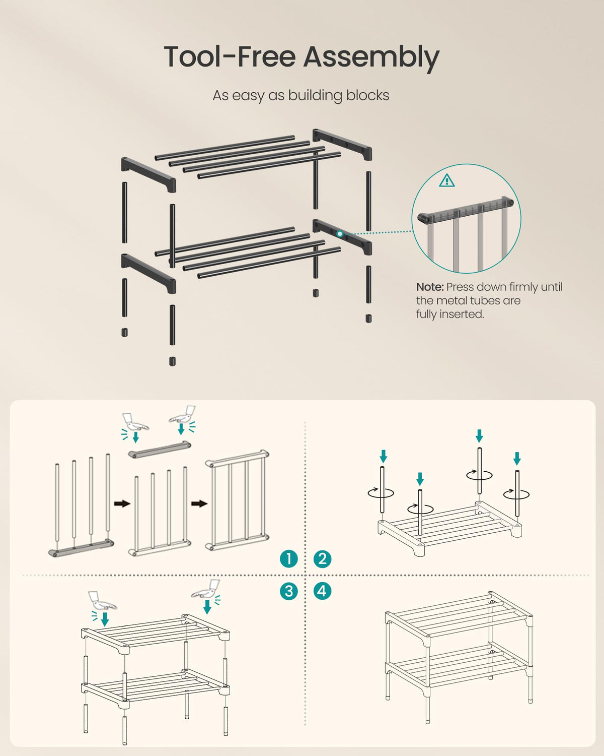 SONGMICS 2-Tier Shoe Rack, Stackable Compact Metal Shoe Storage Organizer