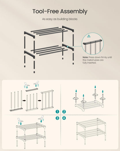 SONGMICS 2-Tier Shoe Rack, Stackable Compact Metal Shoe Storage Organizer