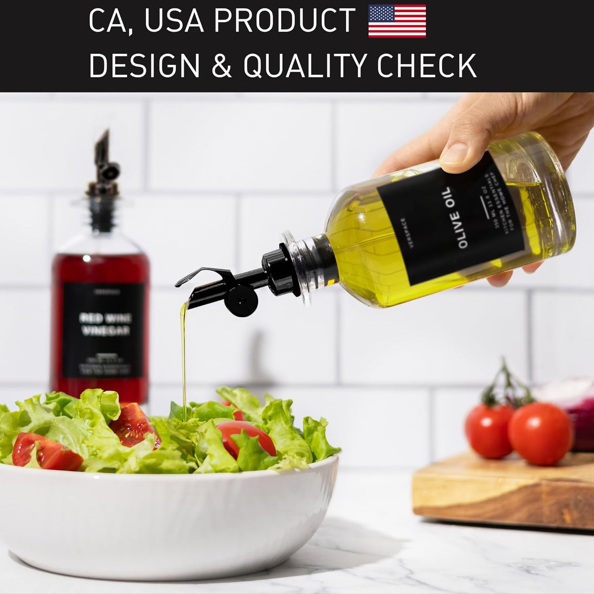 Olive Oil Dispenser Set With Silicone Tray & 40 Labels - 2 Black Bottles (500ml / 17oz) for