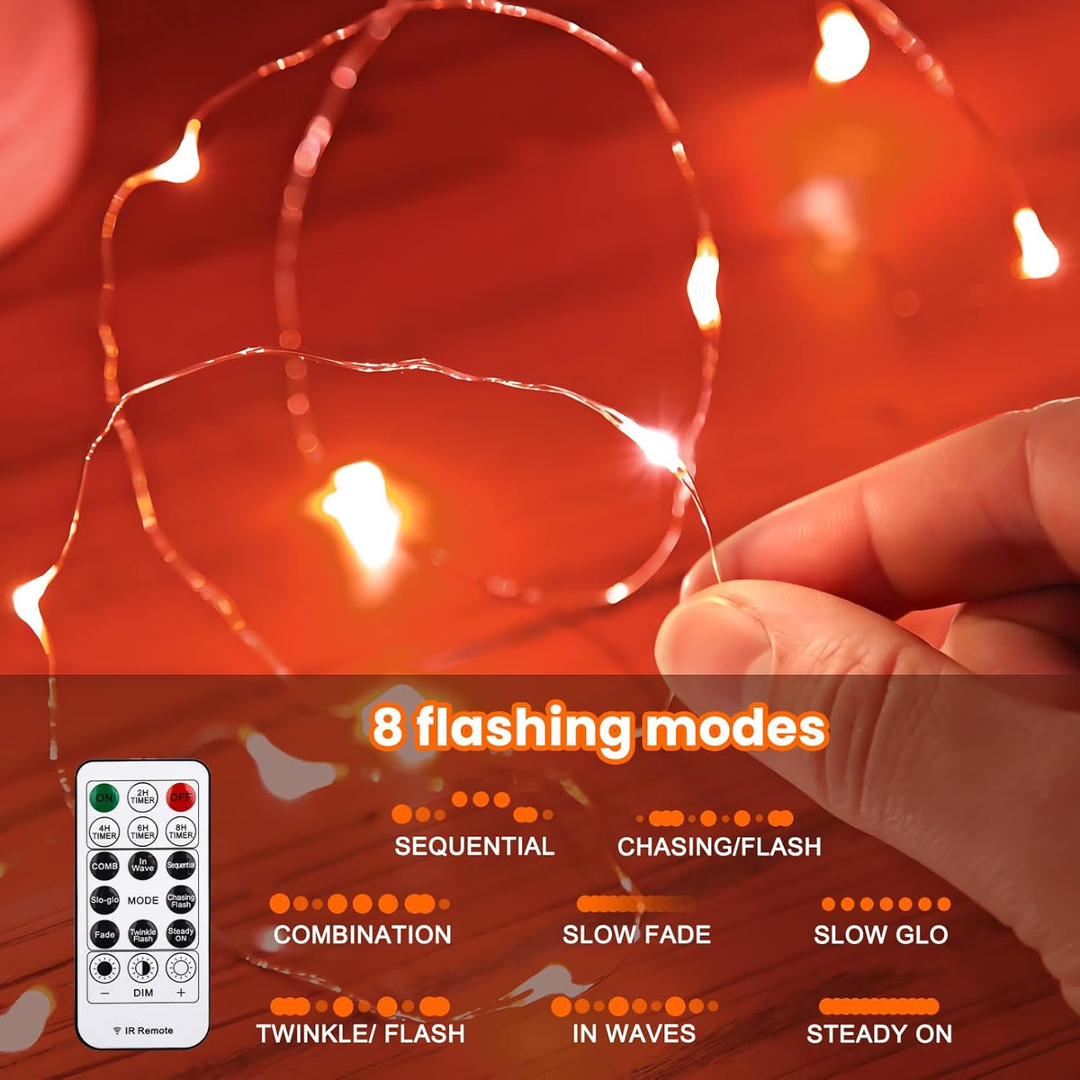 HXWEIYE 300LED Orange Fairy Curtain Lights with Remote 8 Modes Timer for Bedroom, 9.8x9.8Ft USB