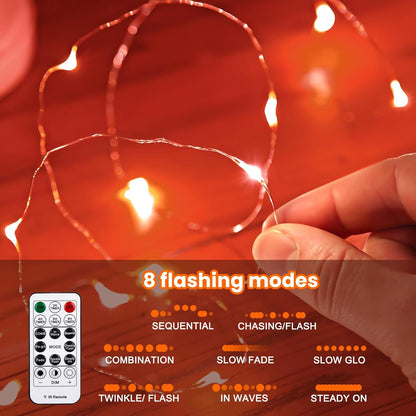 HXWEIYE 300LED Orange Fairy Curtain Lights with Remote 8 Modes Timer for Bedroom, 9.8x9.8Ft USB