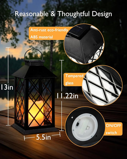 Homemory Solar Lanterns Outdoor Waterproof Hanging with Flickering Flameless Candles, 2 Pack 13''