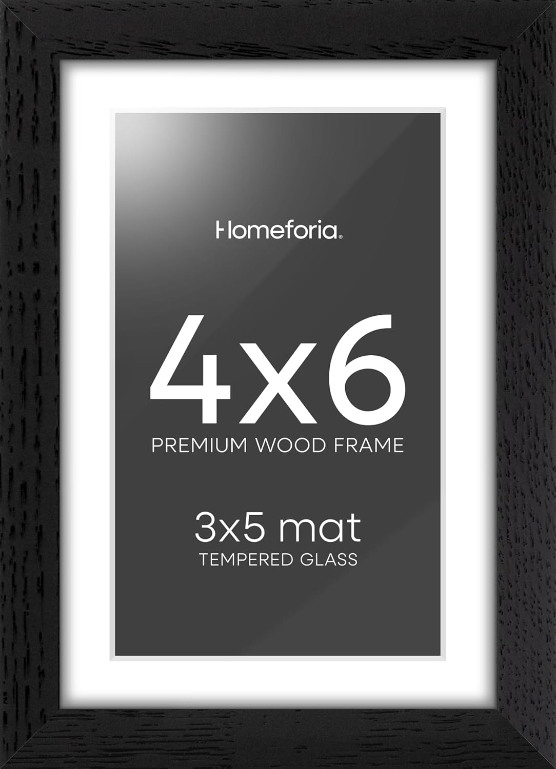Homeforia 4x6 Picture Frame Black Wood, High End Oak 4by6 Black Wooden Frames with Mat 3x5 Print, 4