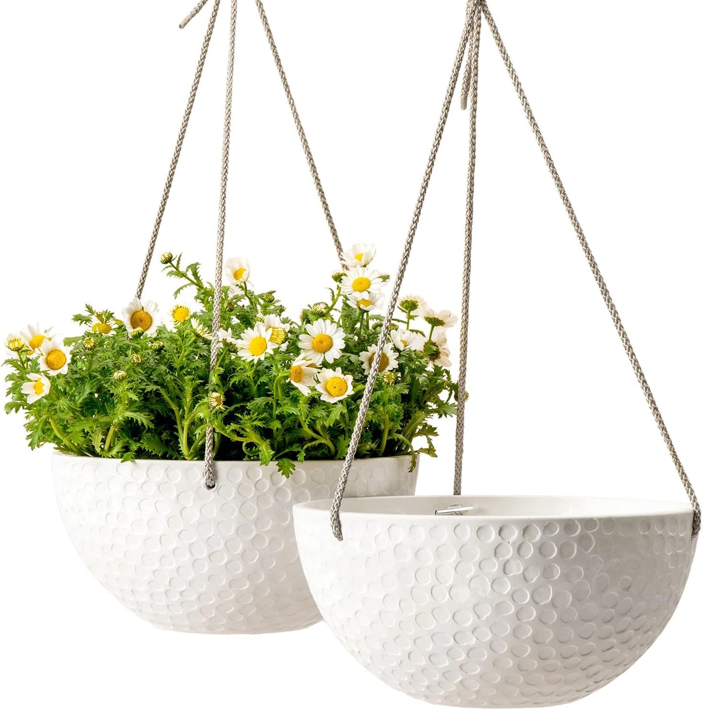 LA JOLIE MUSE 10 Inch Hanging Planters for Indoor Plants, Outdoor Garden Planter Pots, White