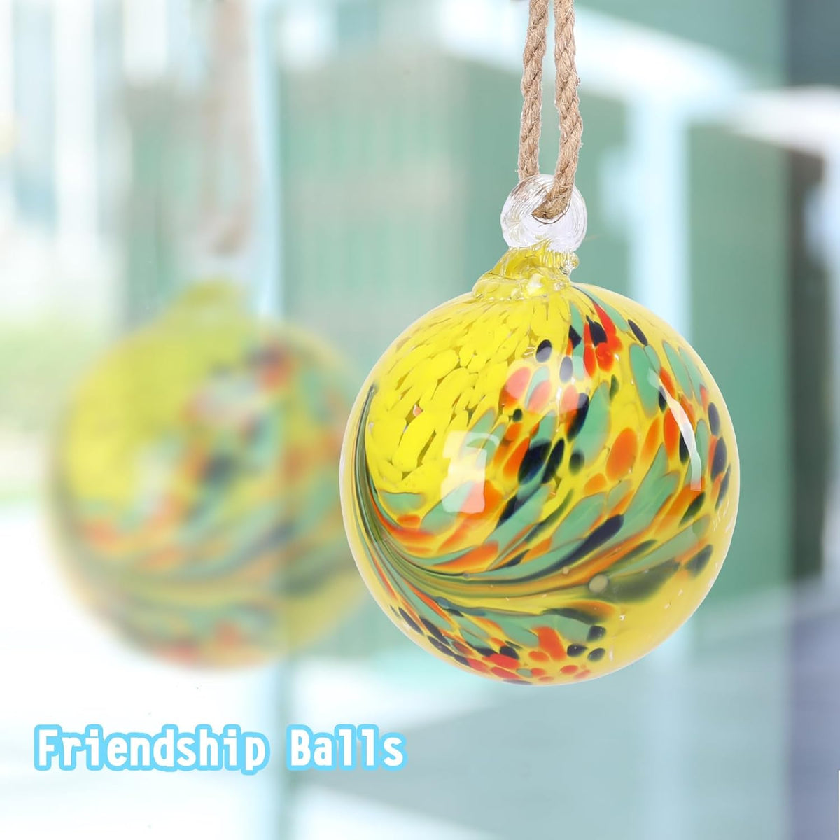 VCUTEKA Hanging Garden Gazing Ball, Hand-Blown Glass Witch Ball for Outdoor Garden Décor, 6" Yellow