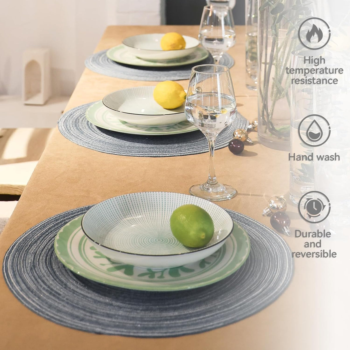 AHHFSMEI Round Braided Placemats Set of 6 Round Table Mats for Dining Tables Natural Woven Heat
