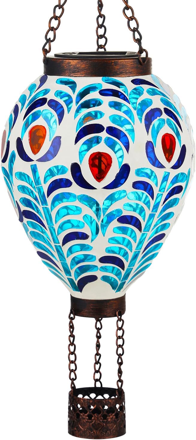VOREEN Hot Air Balloon Solar Lantern, Mosaic Solar Outdoor Hanging Wind Light, Waterproof, Patio