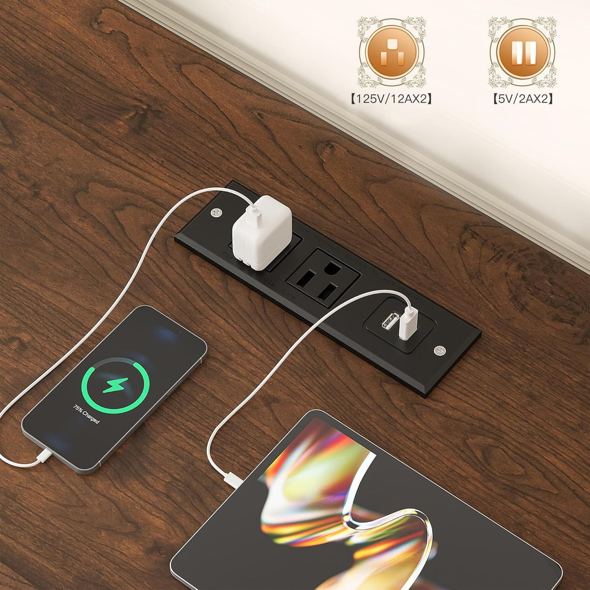 EnHomee 10 Cube Storage Organizer with LED Light and Charging Station Wood Cube Shelf White