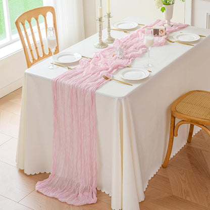 Sioloc 1 Pack Light Pink Cheesecloth Table Runner Fall Autumn Decor for 10ft(35" x120" ) Table