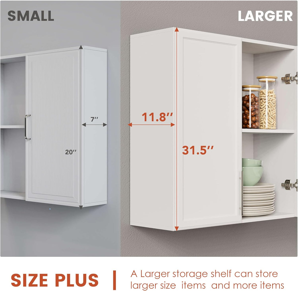 FIMELLO 60" Laundry Room Wall Cabinets with Adjustable Shelf, Large Wall Storage Cabinet, White