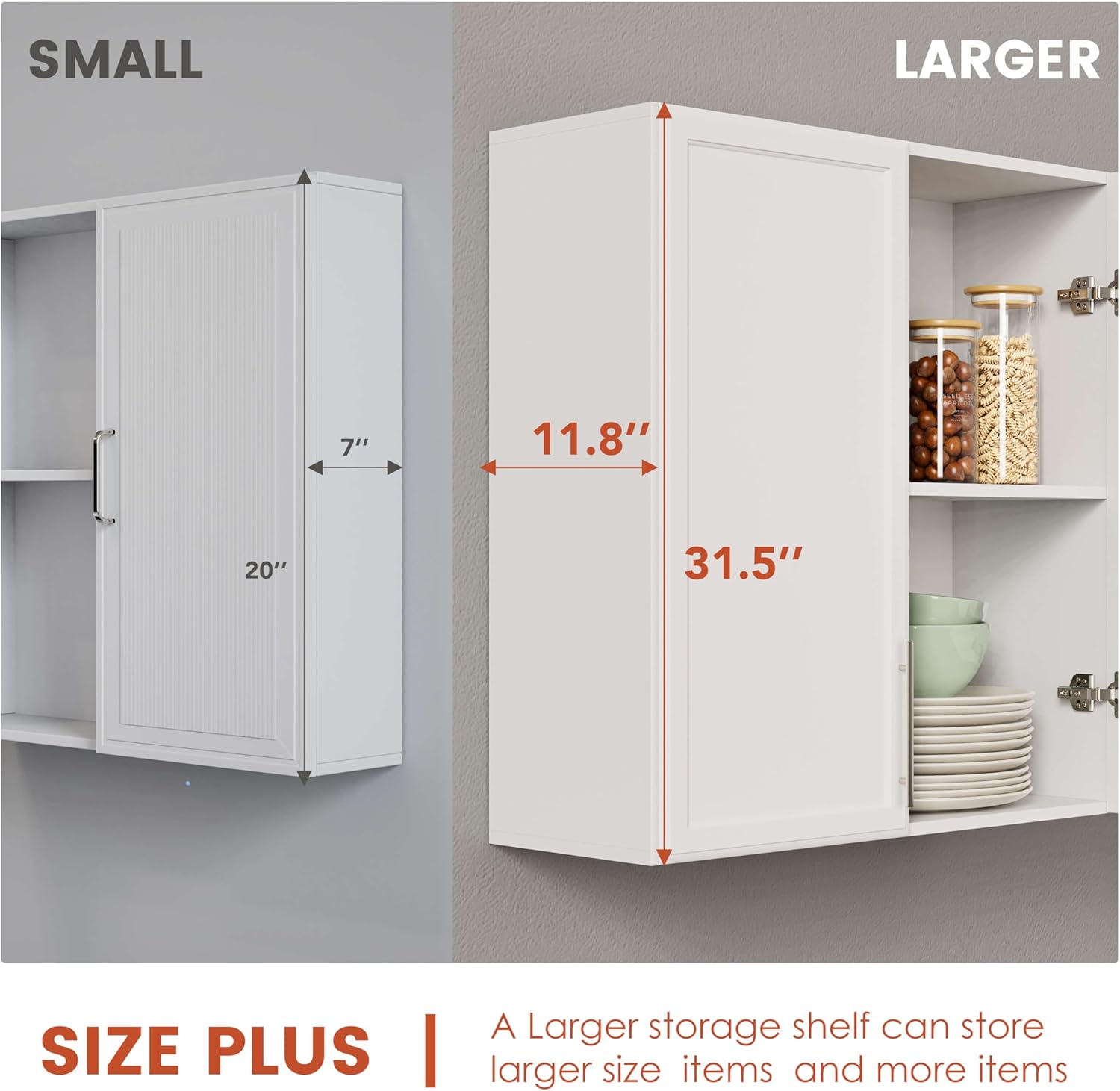 FIMELLO 60" Laundry Room Wall Cabinets with Adjustable Shelf, Large Wall Storage Cabinet, White