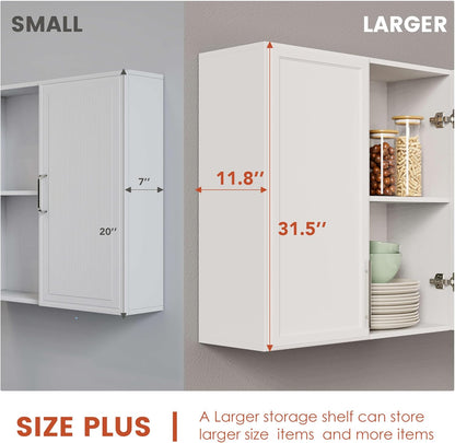 FIMELLO 60" Laundry Room Wall Cabinets with Adjustable Shelf, Large Wall Storage Cabinet, White