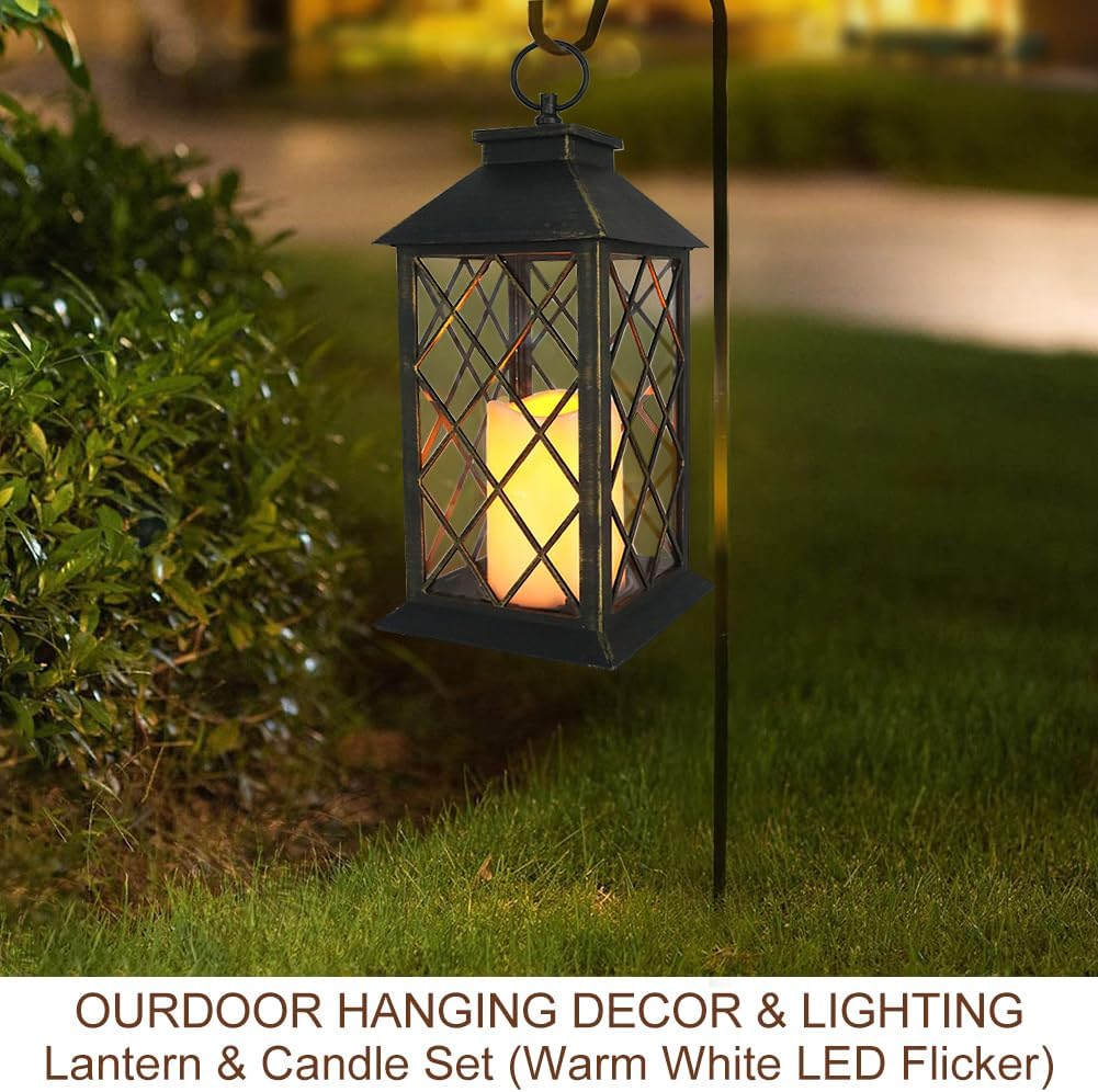Bright Zeal 13.5" Outdoor Candle Lantern Decorative with LED Pillar Candle Battery Powered