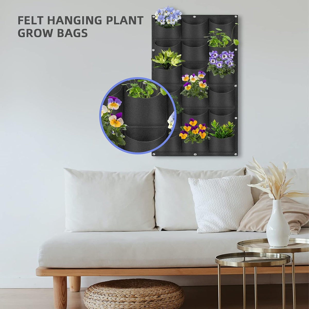 18 Pockets Hanging Planter Bags, Hanging Vertical Wall Mounted Plant Planting Grow Bags, Herb