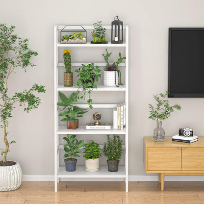 Homykic Bamboo White Bookshelf 4-Tier Ladder Shelf, 49.2” Freestanding Open Bookcase Book Shelf