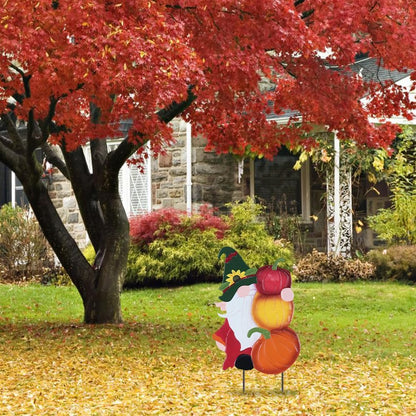 YEAHOME Fall Decorations Outdoor, Metal Gnome with Pumpkin Decorative Garden Stakes for Fall Decor