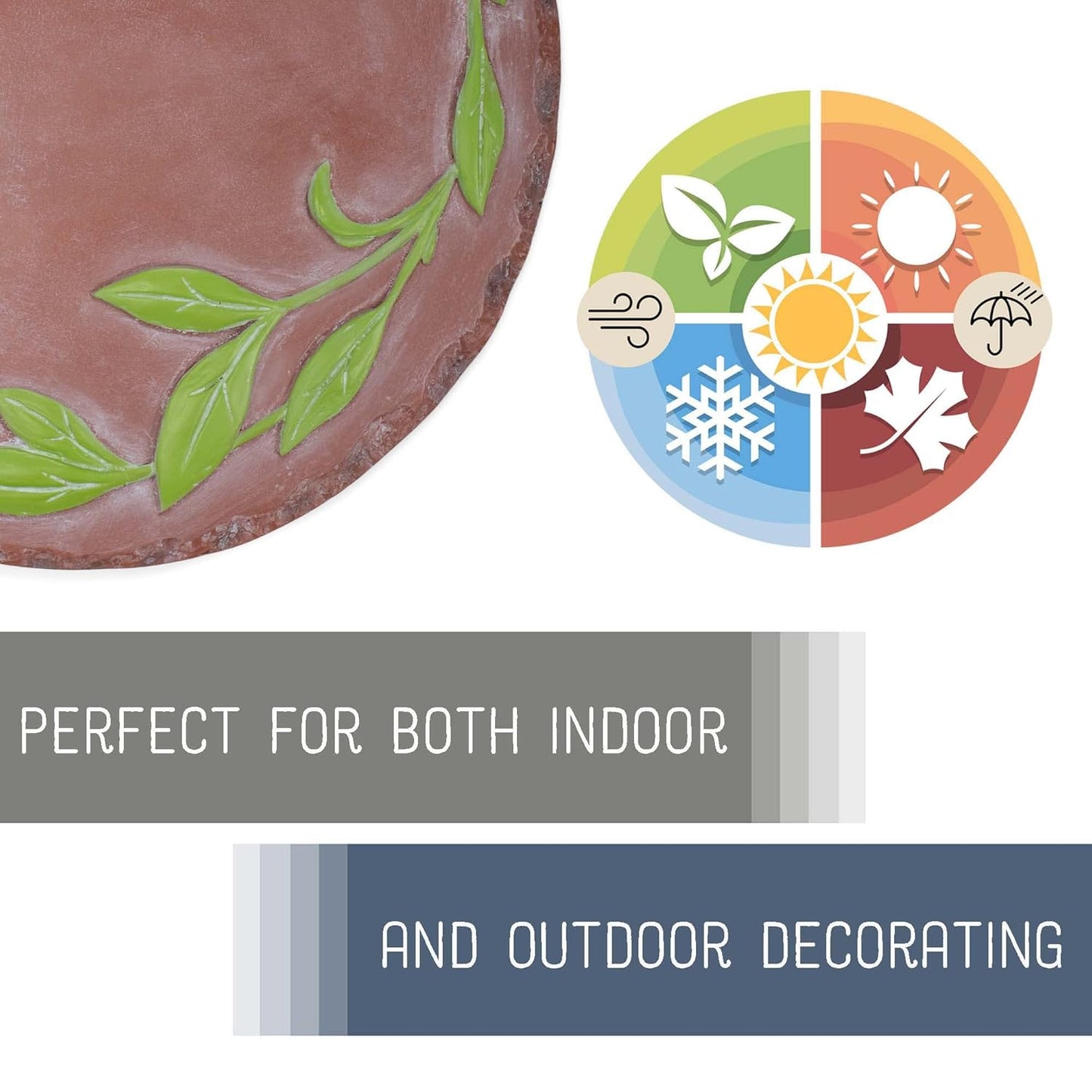 NAT & Jules Floral Laurel Wreath Leaves Pattern Dimensional Indoor Outdoor 12 inch Round Cast Resin