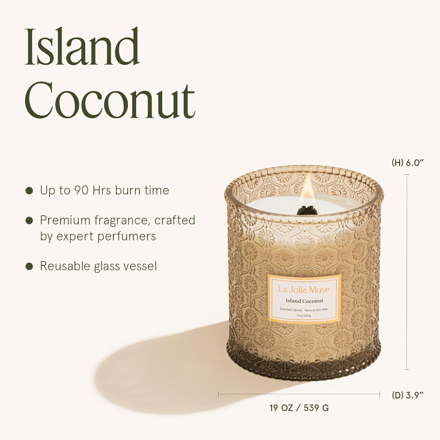 LA JOLIE MUSE Vanilla Coconut Candle – Coconut, Freesia & Vanilla | 19 oz Large Wooden Wick Candle