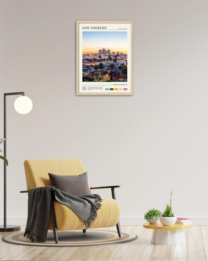 HesenDot Natural OAK Wood Los Angeles Cityscape Framed Wall Art,12x16in City Skyline Canvas Wall