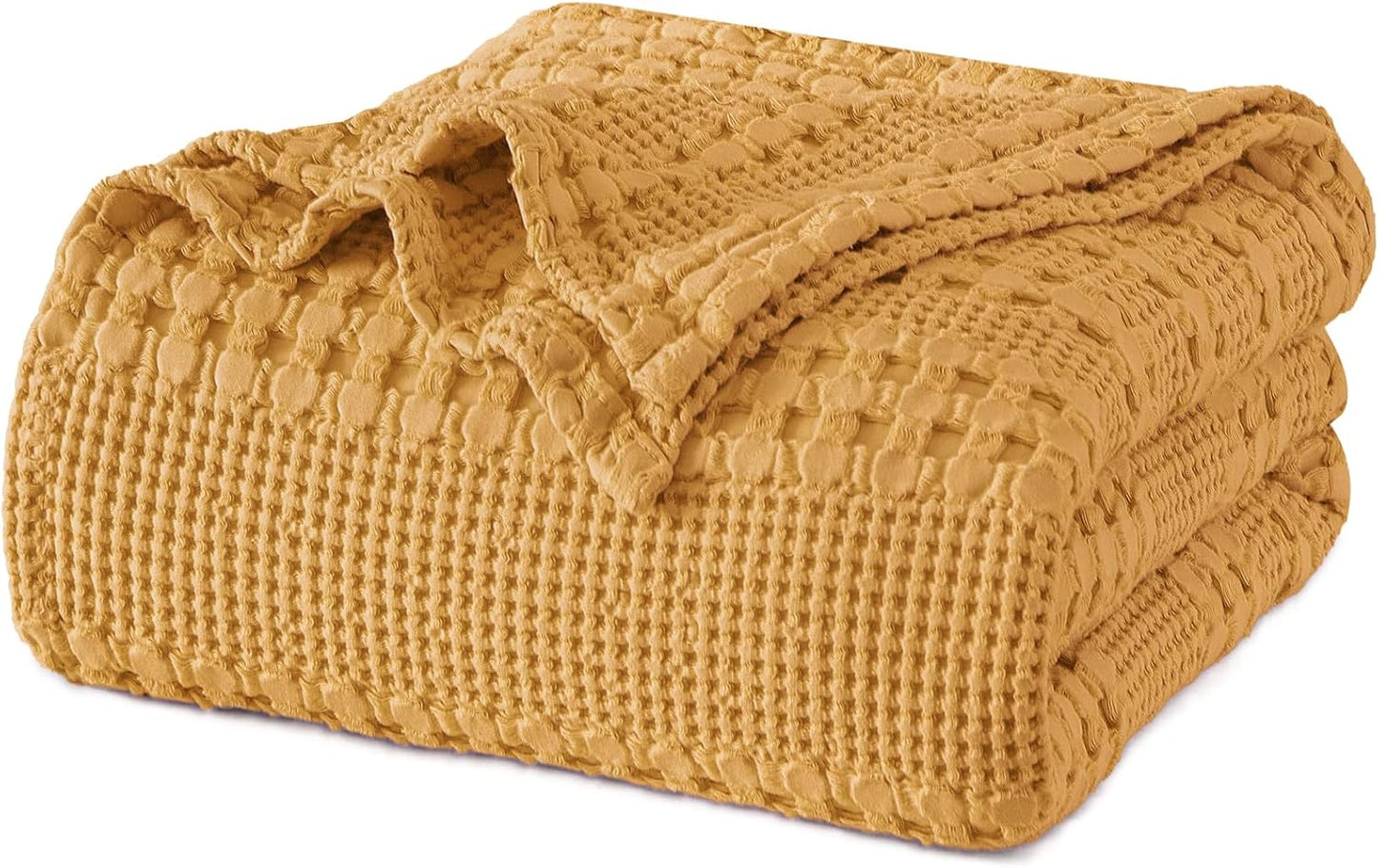 PHF 100% Cotton Waffle Weave Blanket Queen Size for Bed, Lightweight Washed Cotton Blanket