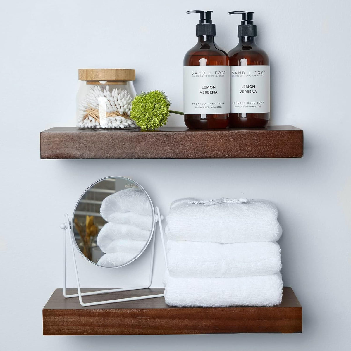 Homeforia Walnut Floating Bathroom Shelves, High End Solid Real Wood 16 inch Small Floating Shelf