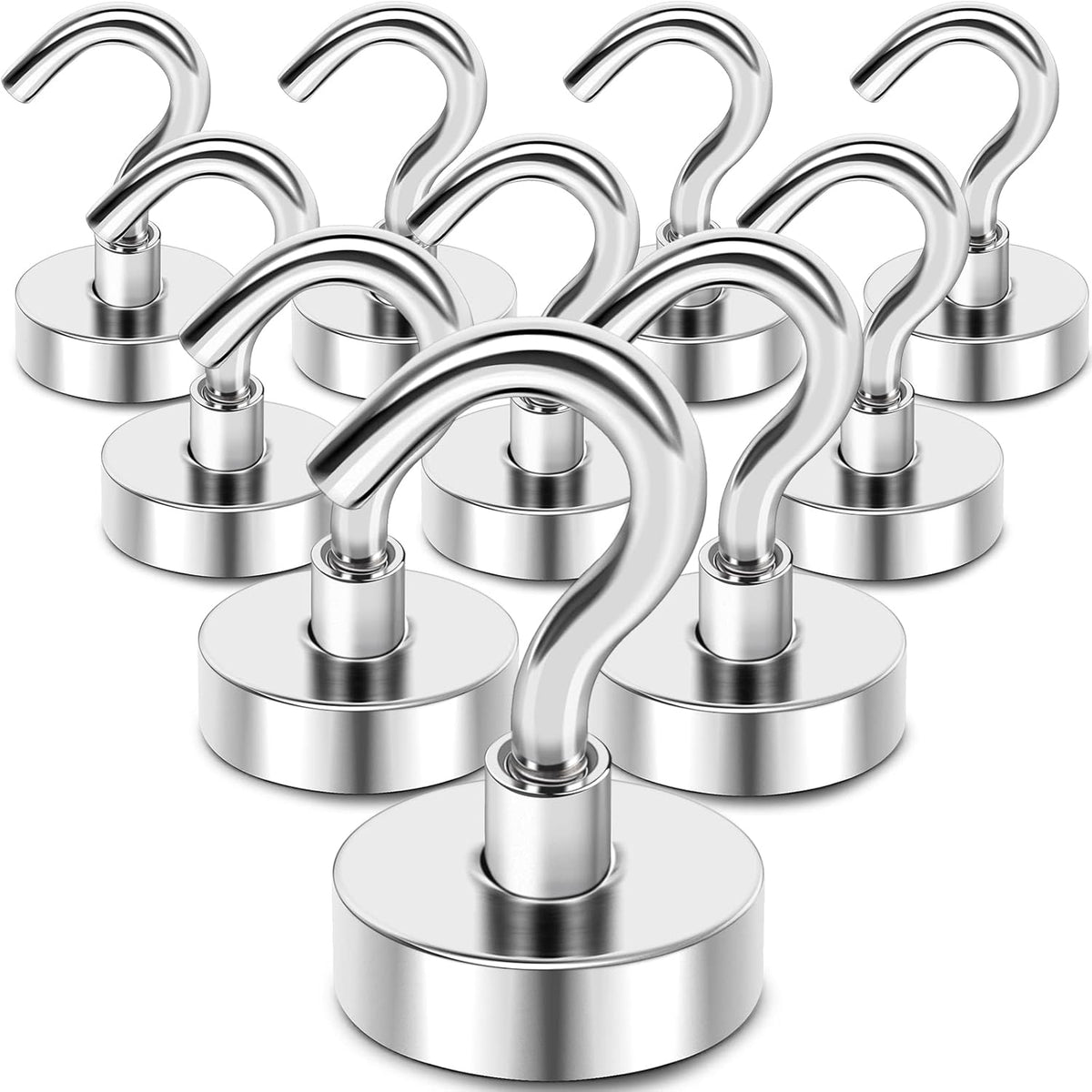 MIKEDE Magnetic Hooks Heavy Duty, 28Lbs Neodymium Magnets with Hooks for Refrigerator, 10Pcs Strong