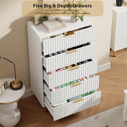 GarveeHome Fluted 5 Drawer Dresser for Bedroom, 47.2" Tall Modern Chest of Drawers with Deep