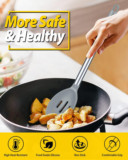 Pack of 2 Large Silicone Cooking Spoons,Non Stick Solid Basting Spoon,Heat-Resistant Kitchen