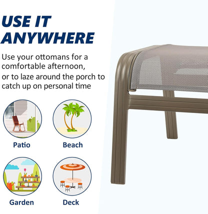 Patio Dining Chairs Footstools Outdoor Aluminum Ottoman Assembled Footrest Side Table 2 Set