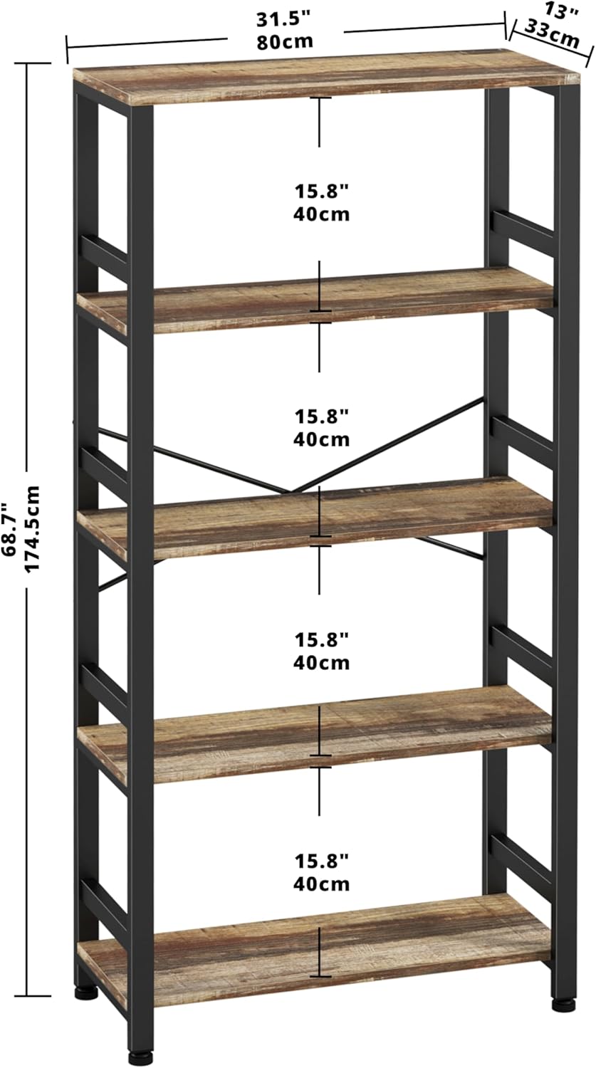 IRONCK Bookshelves and Bookcases, 31.5in Wide Shelf 5-Tier Ladder Shelf 110lbs/shelf Vintage