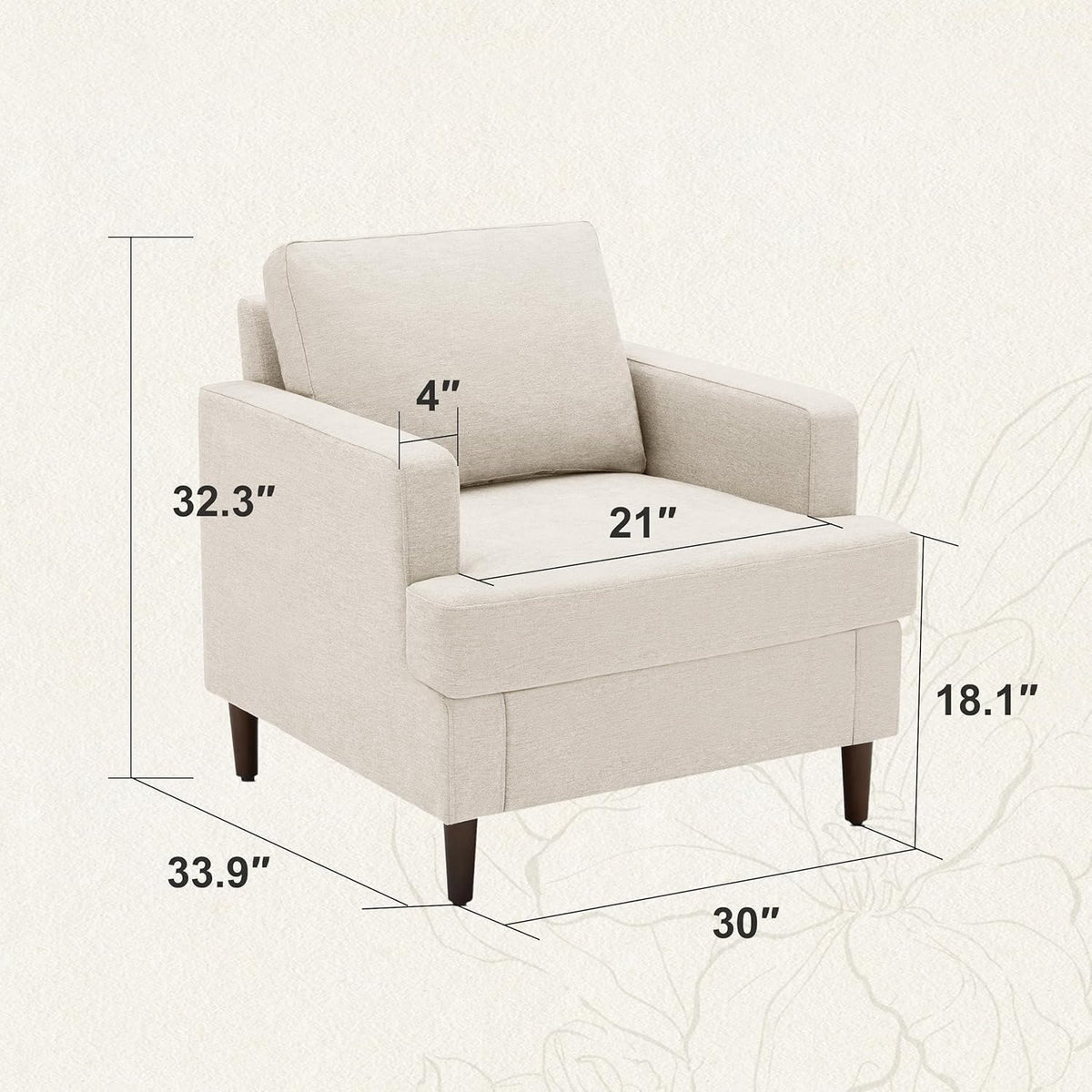 Mid-Century Accent Chair,Modern Linen Fabric Armchair for Living Room,Comfy Upholstered Reading