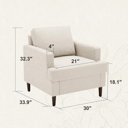 Mid-Century Accent Chair,Modern Linen Fabric Armchair for Living Room,Comfy Upholstered Reading