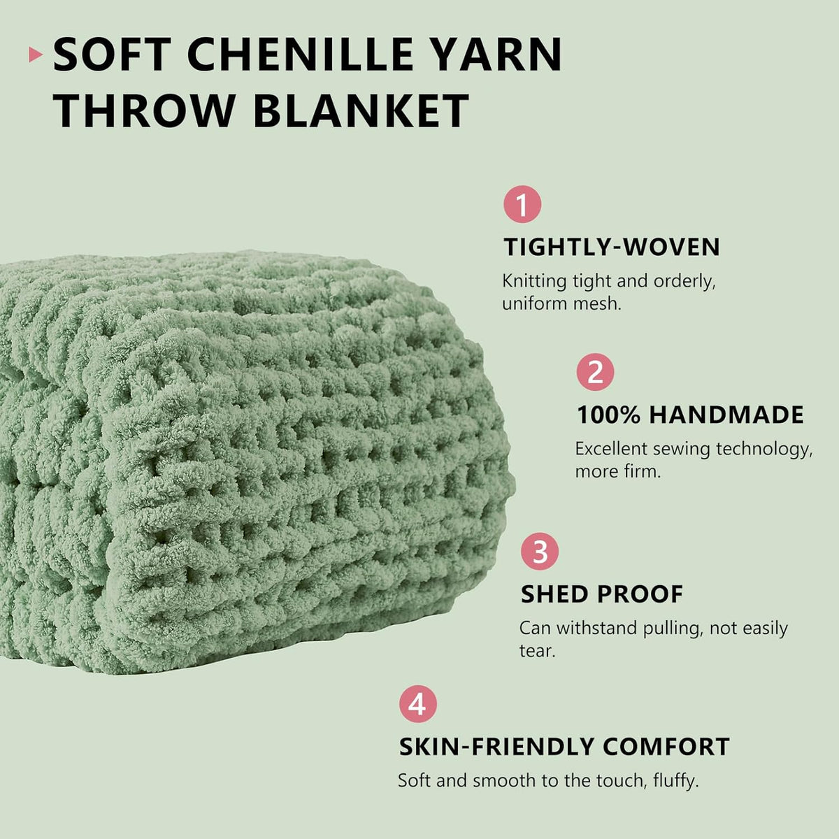 L'AGRATY Chunky Knit Blanket Throw: 80''x90'' Chenille Chunky Knitted Throw Blanket for Bed Couch