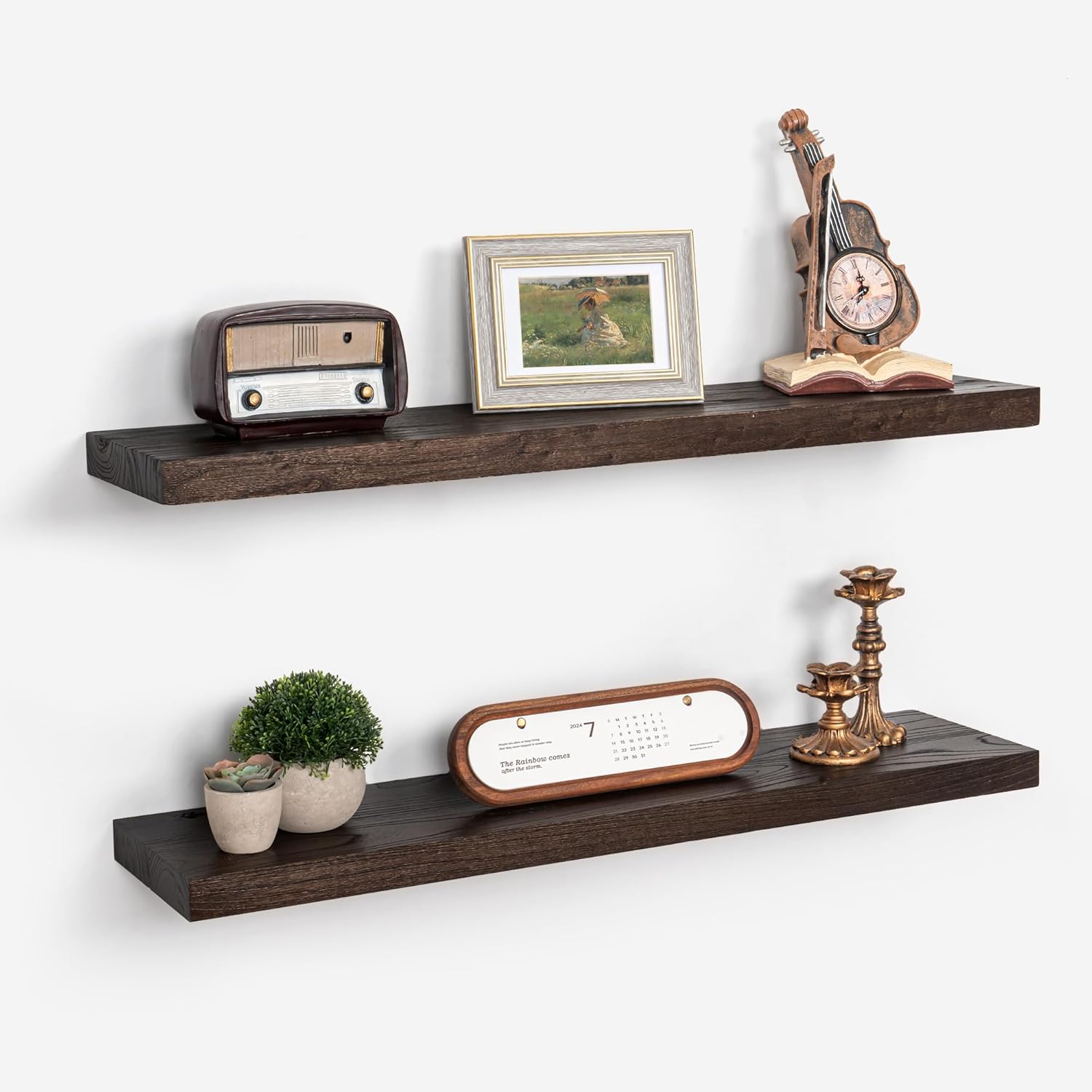 Axeman Floating Shelves for Wall - 32''W x 8'' D Rustic Solid Elm Wood Shelves for Storage, Wall