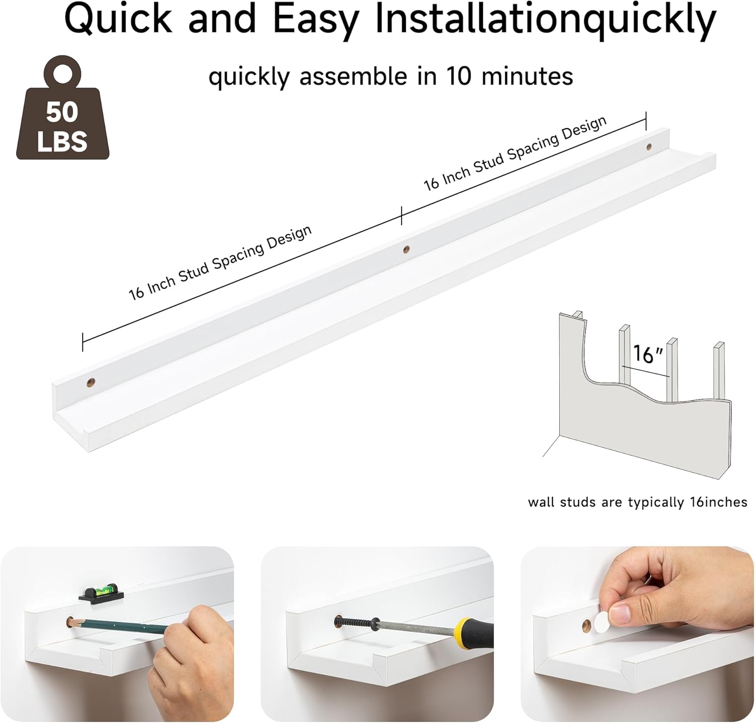 Fun Memories Picture Ledge Shelf, 36 Inch Floating Shelves Set of 2, Nursery Book Shelves for Toys