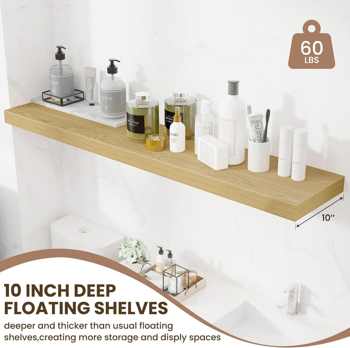 Fun Memories 55 Inch Fireplace Mentel Shelf, 10 Inch Deep Shelves for Display & Wall Storage