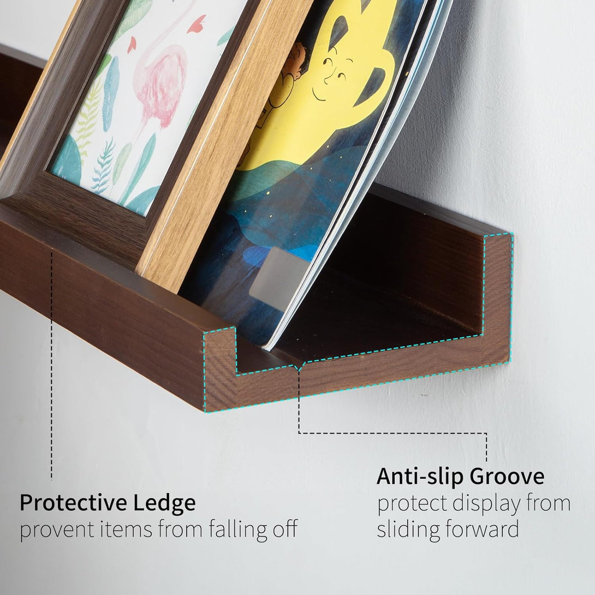 SAUMONIERES Picture Ledge Shelf Floating Book Shelves Set of 2 Wall Mounted Solid Wood for Bedroom