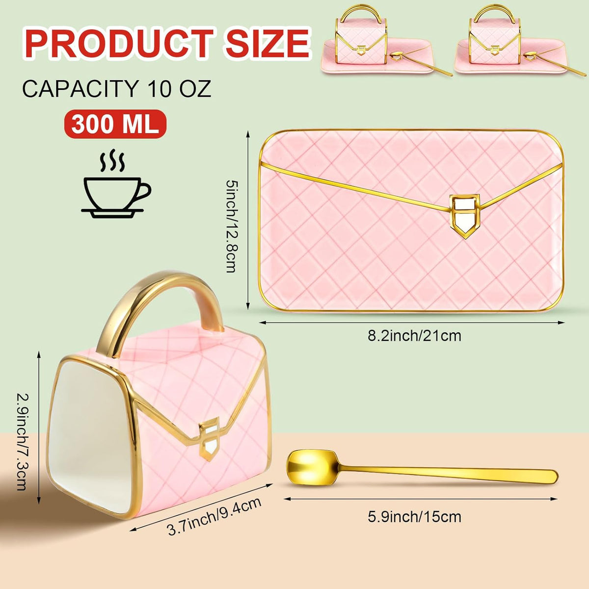 Zubebe 2 Sets Coffee Mug Elegant Handbag Shaped Cup Modern Ceramic Purse Mug with Spoon and Saucer