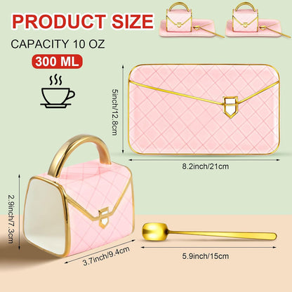 Zubebe 2 Sets Coffee Mug Elegant Handbag Shaped Cup Modern Ceramic Purse Mug with Spoon and Saucer