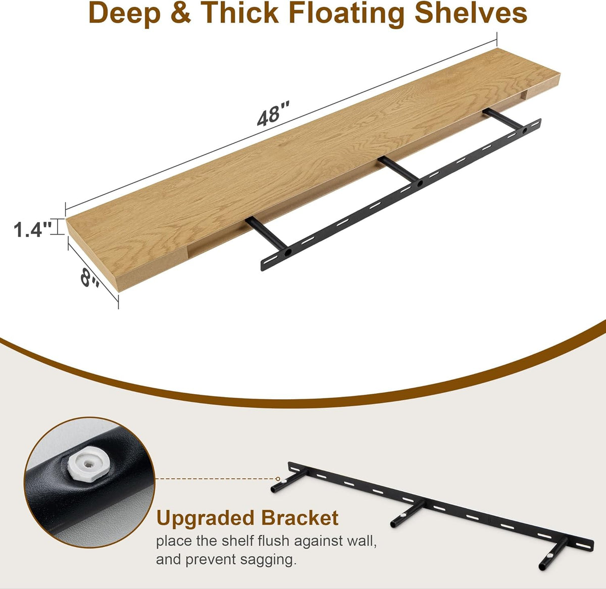 Fun Memories Floating Shelves, 8 Inch Deep Floating Shelves, Rustic Wood Fireplace Mantel 48 in
