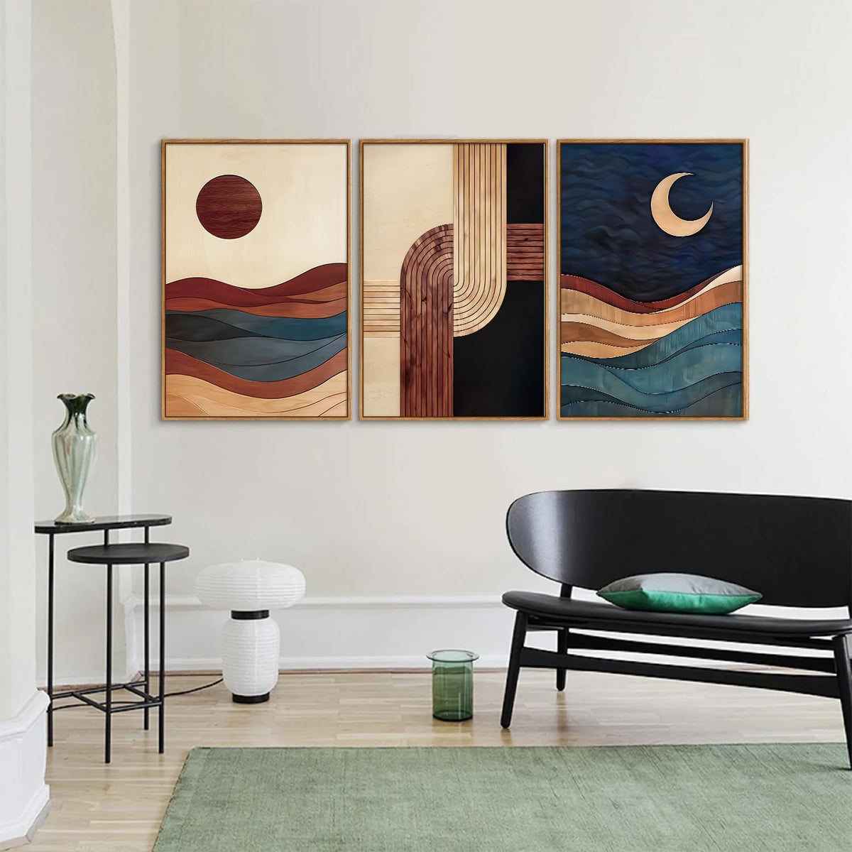 SIGNINART Boho Mid Century Modern Framed Canvas Wall Art, Bohemian Geometric Wall Decor, Abstract