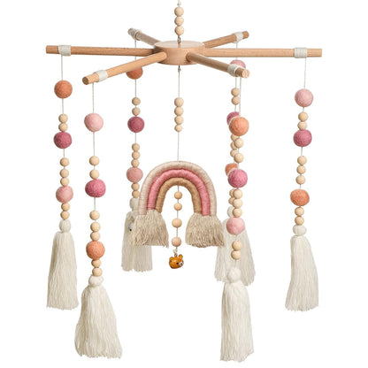 Baby Crib Mobile,Crib Mobile Wooden Mobile with Colorful Cotton Ball Wool Felt Ball Boho Baby