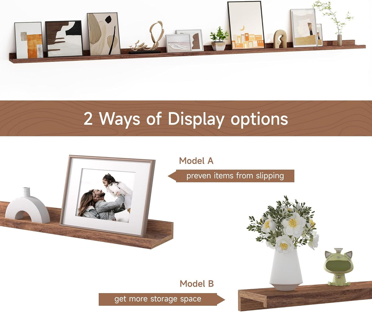 Floating Picture Ledge Shelves for Wall Set of 2, 84 Inches Picture Ledge Shelf with Long Large